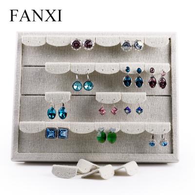 China Factory Wholesale Custom Made MDF Wrapped With Beige Canvas Jewelry Exhibitor With 24 Earring Pads Earring Display Organizers for sale