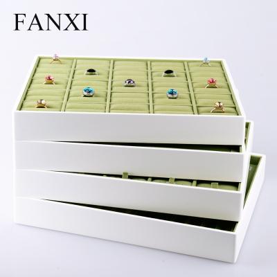 China Functional Design 4 Rectangle Shape Jewelry Display Receive Tray Functional White Tray Lacquer Green Velvet Insert Ring Necklace Bracelet All Match Holder FANXI for sale