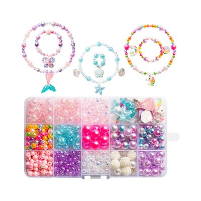 China For Girls Parties 400 Pcs Diy Bead For Girls With Starfish Mermaid Shell Unicorn Charms Bead For Bracelets Rings Necklaces Bead Jewelry Making Kit for sale