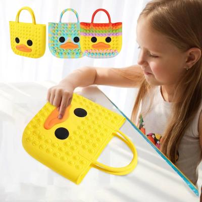 China 2021 Hot Silicone Bubbles Wiggle Duck Handbag Duck Silicone Tote Bags Fidget Cartoon Squeeze Squeeze Toys For Kids for sale