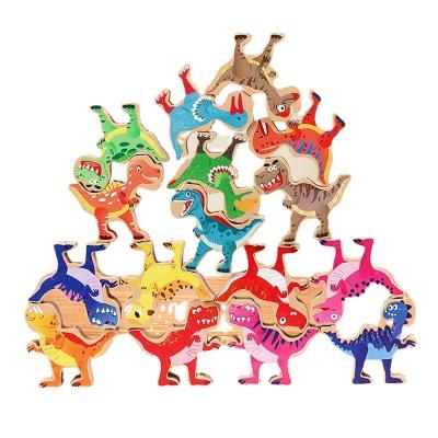 China Playing Montessori Teaching ROD Educational Stacking Toys Dinosaur Wood Building Block Toys For Children for sale