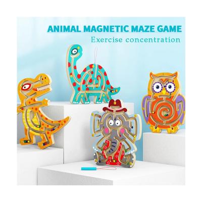 China Playing Montessori Maze STEM Activity Teaching Puzzle Fine Motor Skill for Preschool Wooden Animals Magnetic Pens Moving Maze for Kids for sale