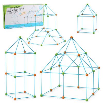 China Hot Sale 68pcs Amazon ABS Plastic Castles Toy Tent Tunnel Rod DIY Toy Tent Tower Indoor Outdoor Construction Fort Building Kit For Kids for sale