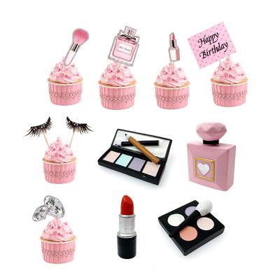 China Party Decorations Perfume Lipstick Paris Cake Topper Bachelorette Makeup Cupcake Toppers Decor Spa Birthday Party Supplies Girls Wedding Bride Party for sale