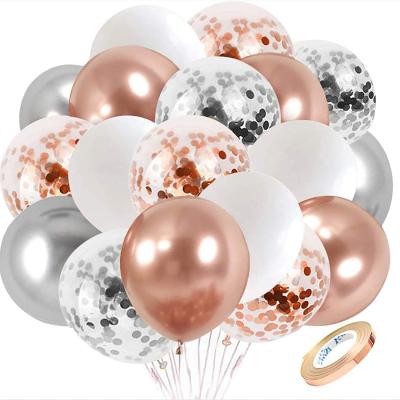 China Wedding Party Decoration Rose Gold Silver Confetti Latex Balloons Party 60pcs White Metallic Slivery Balloon For Birthday Wedding Bridal Shower Decor for sale