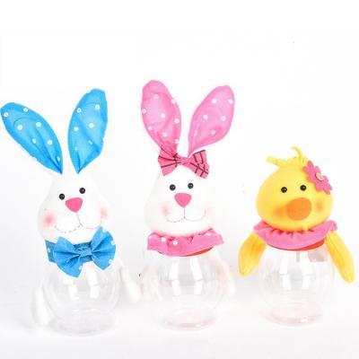 China Cute Easter Candy Jar Bunny Yellow Duck Plastic Clear Home Decor Christamas For Cookie Candy Gift Boys Girls Easter Candy Storage Container Jar for sale