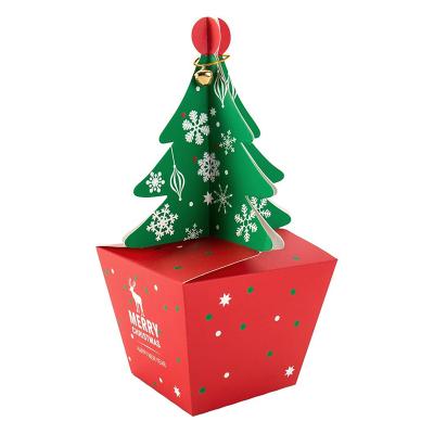 China Handmade Christmas Eve Apple Gift Box with Ribbon and Bell for Gifts Ornaments Shaped Christmas Decor 3D Christmas Tree Candy Box for sale