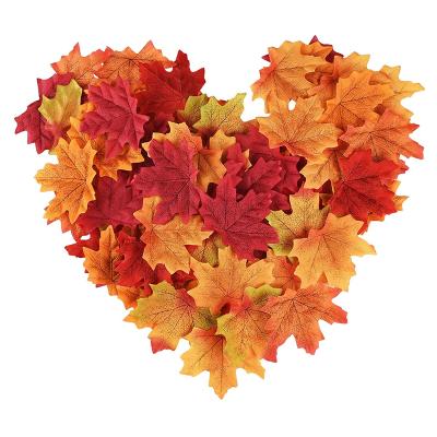 China Deracotions 100pcs 8cm Autumn Maple Leaves Mixed Fall Artificial Thanksgiving Colored Leaf for Weddings, Events, Halloween Decor, Thanksgiving Day Decor for sale