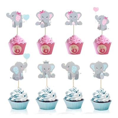 China 24pcs Blue Cupcake Decorations/Pink Elephant Cupcake Toppers for Baby Boy Birthday Party Supplies/Girl Baby Shower Decorations Supplies for sale