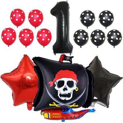 China Birthday Party Decorations 17pcs Pirate Ship Balloons Red Black Balloon For Pirate Theme Party Supplies Number Foil Balloon Birthday Party Decorations Kids for sale