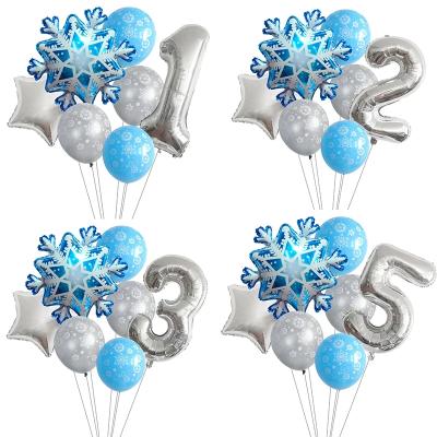 China Party Decorations 8PCS Winter Snowflake Balloons Foil Number Balloon 1st Birthday Party Decoration For Kids Baby Shower Decor Supplies for sale