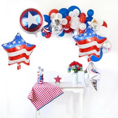 China 70PCS Party Decorations Red White Blue Party Decorations Shield Balloons Cupcake Toppers Wrappers For Birthday Party Decorations for sale