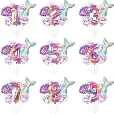 China Festival Decoration Mermaid Party Little Balloons Number 32inch Foil Balloon Kids Birthday Party Decoration Supplies Baby Shower Decor Helium Globos for sale