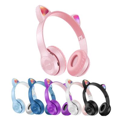 China Wireless Cat Ear Headphone, Kids Earphones with Mic&LED Light Up Cat Foldable Earphone for Online Studying Travel for sale