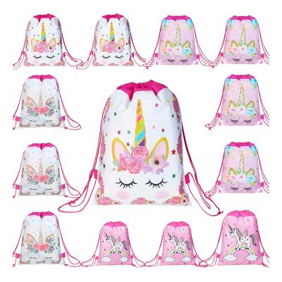 China Goodie Bags Unicorn Party Favors Bags Drawstring Gifts Backpack For Kids Party Decoration Polyester Drawstring Tote Bag for sale