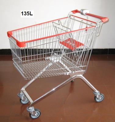 China Unfolding MOQ 20 PCS 135L Coin Lock Operated Trolley For Supermarket, Shopping Trolley With Lock System for sale