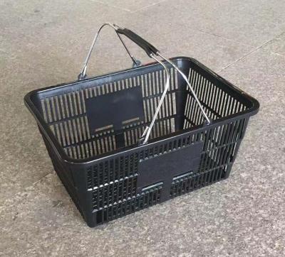 China MOQ 100 PCS Black Color 17L Supermarket Plastic Shopping Basket With 2 Handles 17L for sale