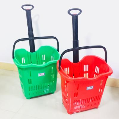 China MOQ 20 PCS Aluminum Handles 50L Supermarket Rolling Collapsible Shopping Cart With 2 Wheels, 50L Shopping Cart With Wheels CS-PW611 for sale