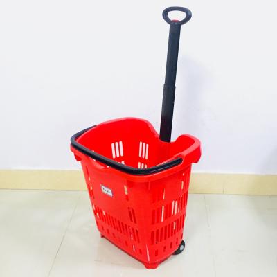 China MOQ 20 PCS 40L Supermarket Telescopic Rolling Cart With 2 Wheels, Roller Shopping Cart With Aluminum Handle CS-PW603 for sale