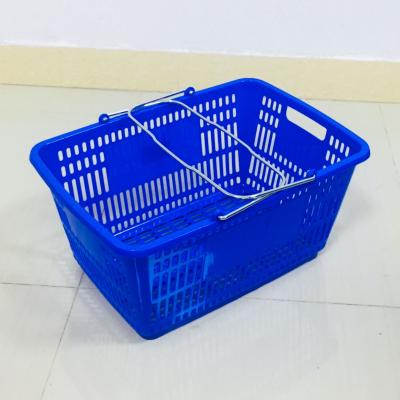 China MOQ 100 Handles Carry Shopping Plastic Basket, Double Metal Shopping Cart PW604B 28L and 30L PCS Handles Supermarket for sale