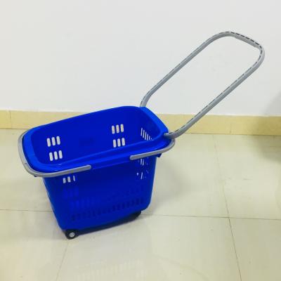 China MOQ 20 PCS 34L Supermarket Plastic Rolling Cart With 4 Wheels CS-PW615 for sale