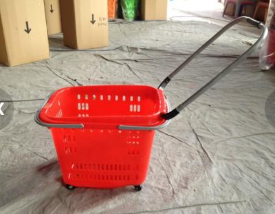 China MOQ 20 PCS 50L Supermarket Rolling Cart with 4 wheels and handles CS-PW608 for sale