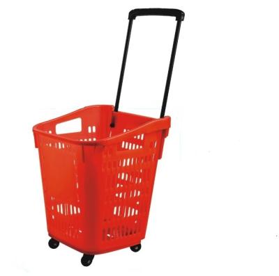 China MOQ 20 PCS Large Size 55L Supermarket Plastic Rolling Cart With 4 Wheels CS-PW609 for sale