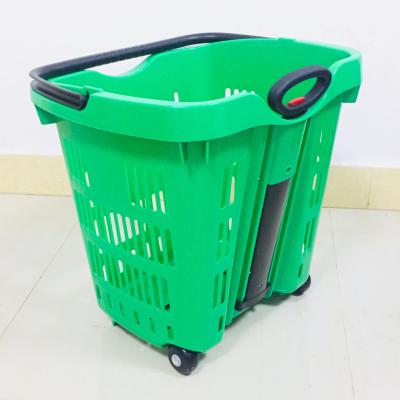 China MOQ 20 PCS Foldable Handle Supermarket 50L Large Size Rolling Cart, 50L Shopping Cart with 2 Wheels CS-PW611 for sale