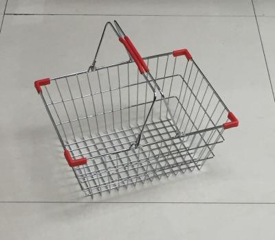 China MOQ 100 PCS 17L Chrome Plating Supermarket Wire Shopping Baskets With Two Handles 17L for sale