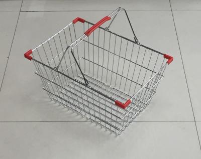 China MOQ 100 PCS 27L Supermarket Metal Handles Wire Shopping Hand Baskets With Chrome Plating CS-PW27L for sale