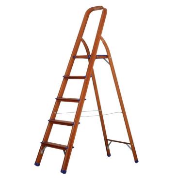 China MOQ 200 PCS Japan Folding Ladders Family Use Household 5 Steps Aluminum Folding Ladder With Wood Grain, Home Use Five Step Ladder for sale