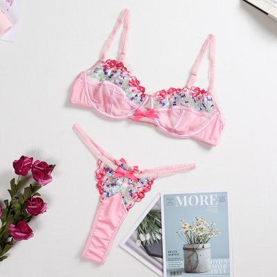 China 2021 high quality hot sexy woman flower rose embroidery thong panties wholesale launch hollow quality luxury floral lingerie for sale