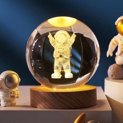 China China 3D Crystal Ball Decoration Led Night Light Solar Stable System Lights Art Crystal Ball Night Lamp Desktop Home Decor for sale