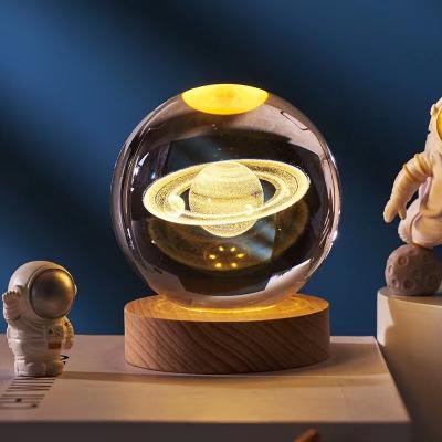 China Customizable China Gift Night Light Crystal Ball Decoration, Wooden Led Base 3D Laser Engraved Crystal Ball Ornaments Glowing for sale