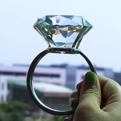 China Europe Wedding Decoration 80mm Crystal Glass Large Diamond Ring Romantic Proposal Marriage Props Home Ornaments Party Gifts Souvenirs for sale