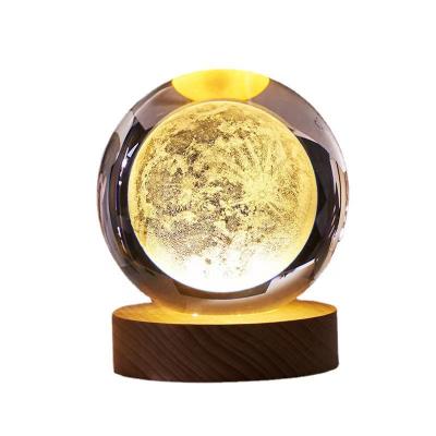 China China Saturn Solar System Moon Crystal Glass Ball Desk Light Home Decorations Ornaments Crystal Night Light Gifts for sale