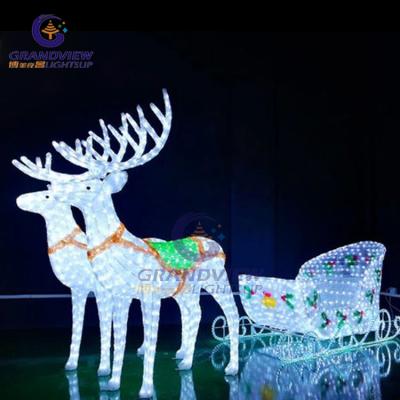 China Commercial Use 3D Christmas Pattern Light LED Decorations Reindeer With Sleigh For Holiday Decor for sale