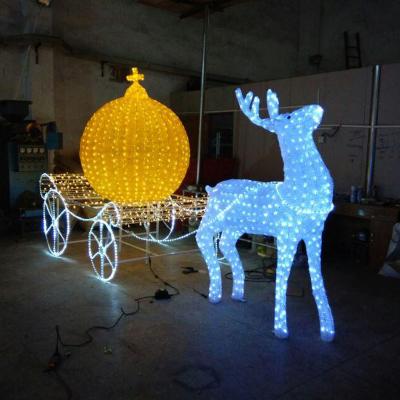 China Commercial Christmas Outdoor Holiday Light 3D Landscape Decoration Street Use Decorative Reindeer With Sleigh Led for sale