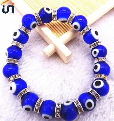 China Turkey Ethnic Acrylic Religious Bead Blue Evil Eye Beaded Bracelets For Woman Jewelry Bangle for sale