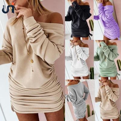 China UNIQUE high quality women's solid color breathable pleated sleeves plus size fall clothing for women fall dresses for sale