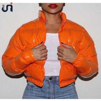 China Plus Size UNIQUE Thick Color Shorts Cotton Bright Coat With Stand Collar Women Street Zipper Style Windproof Coat for sale