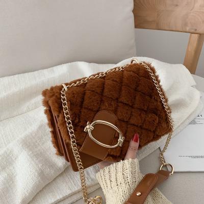 China Fashion Designer 2021Fashion Designer Faux Fur Shoulder Bag Chains Embroidery Thread Lock Cross - Soft Messenger Body Bag Women Plush Bag for sale