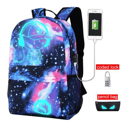 China With Anti Theft USB Luminous 15.6 Inch Fluorescence Fingerprint Usb Charging Student Sport High School Backpack Bag for sale