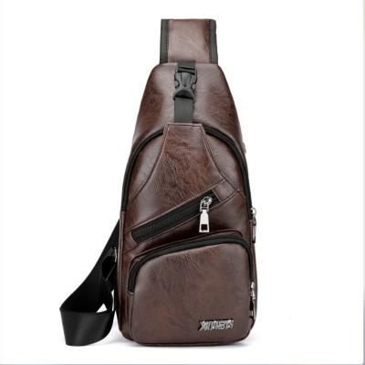 China Wholesale Cheap Price PU Water Proof Shoulder Bag Men Durable Black Leather USB Trunk Pussy Pack for sale