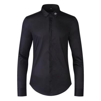 China New Design Men's Casual Shirt Anti-wrinkle Silk/Cotton Shirt Long Sleeve Collar Embroidery Men's Casual Shirt for sale