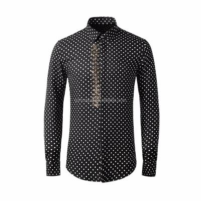 China 2021 Autumn Men's Slim All-match Long Sleeve Shirt Anti-wrinkle Polka Dot Gold Printed Shirt for sale