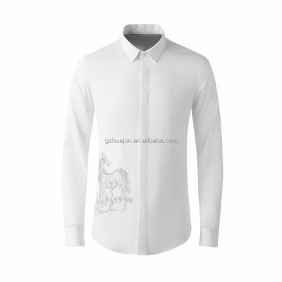 China Fine Embroidery Fashion Silk Cotton Men's Anti-Wrinkle Slim Casual Designer Men's Long Sleeve Shirt for sale