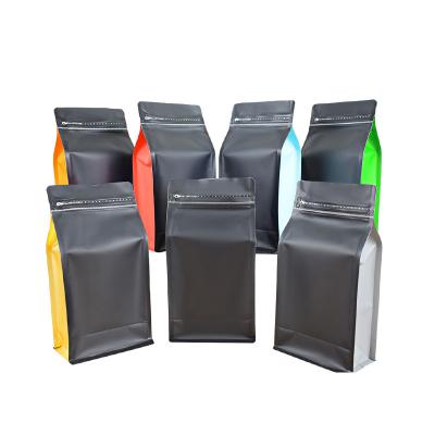 China Custom Moisture Proof Printed Black Aluminum Foil 100g 250g 500g 1kg 12oz Flat Bottom Plastic Coffee Bags With Valve for sale