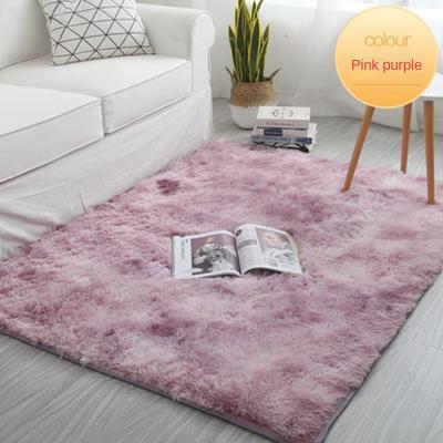 China Modern simple polyester tie dyed full wool silk carpet bedroom rug sofa rug long wool bedside rug for sale