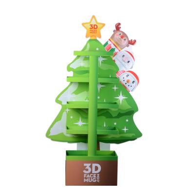 China Single Sided Festival Display Stand Floor Display Rack Custom Paper Cardboard Christmas Tree Display for sale